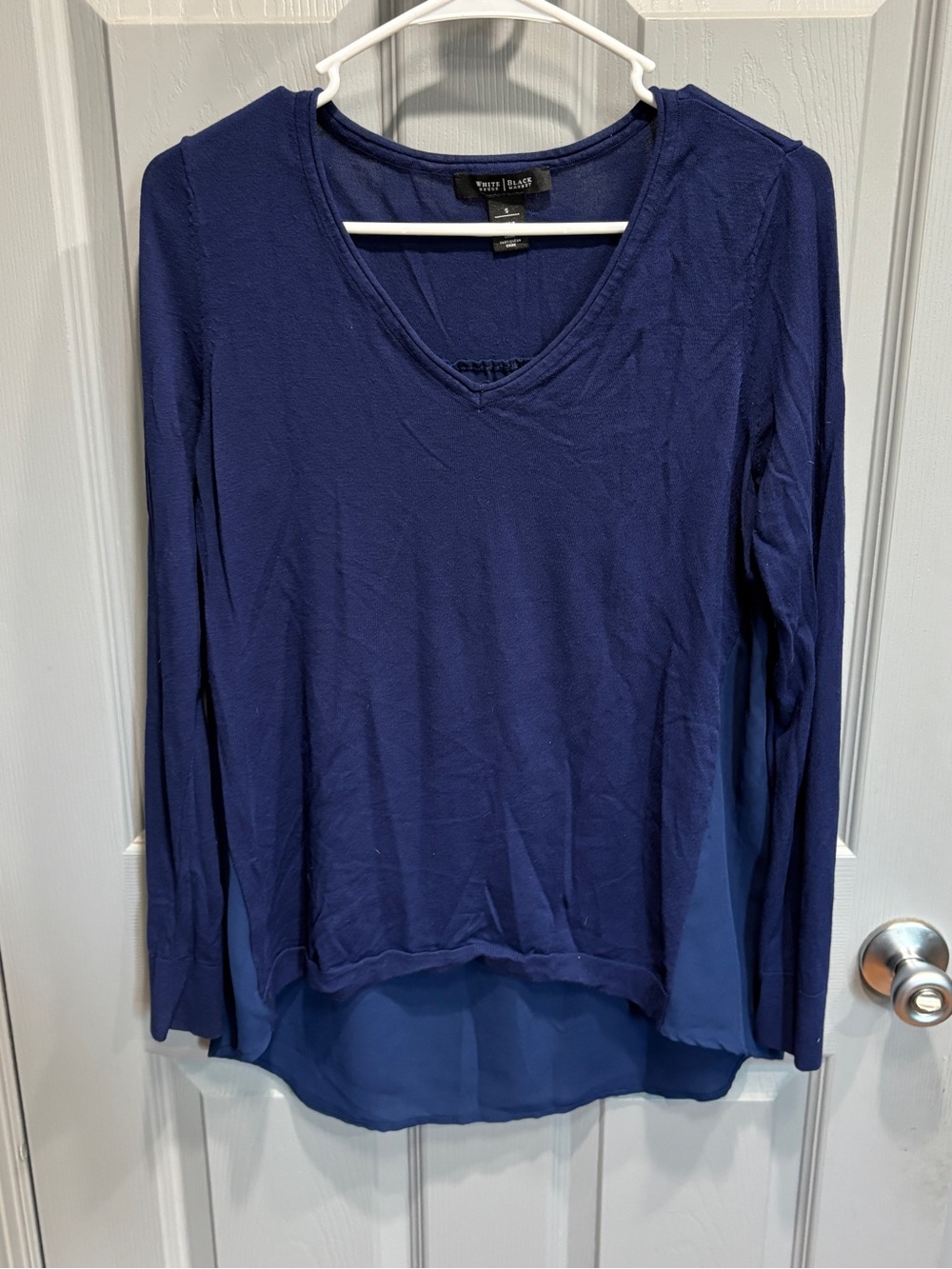White House Black Market Blue Layered V-Neck Long Sleeve Tunic